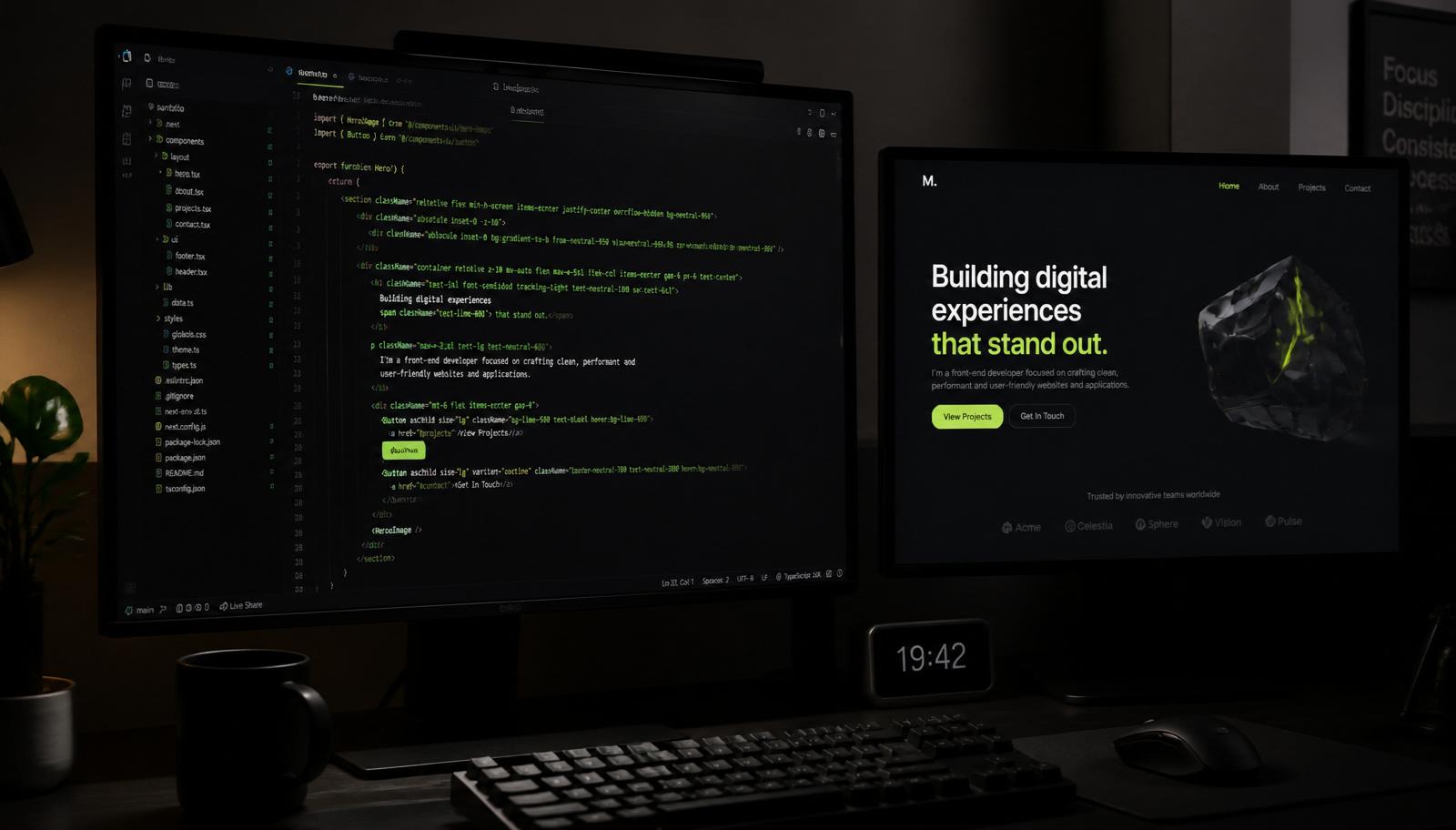 Code editor and live website preview side by side