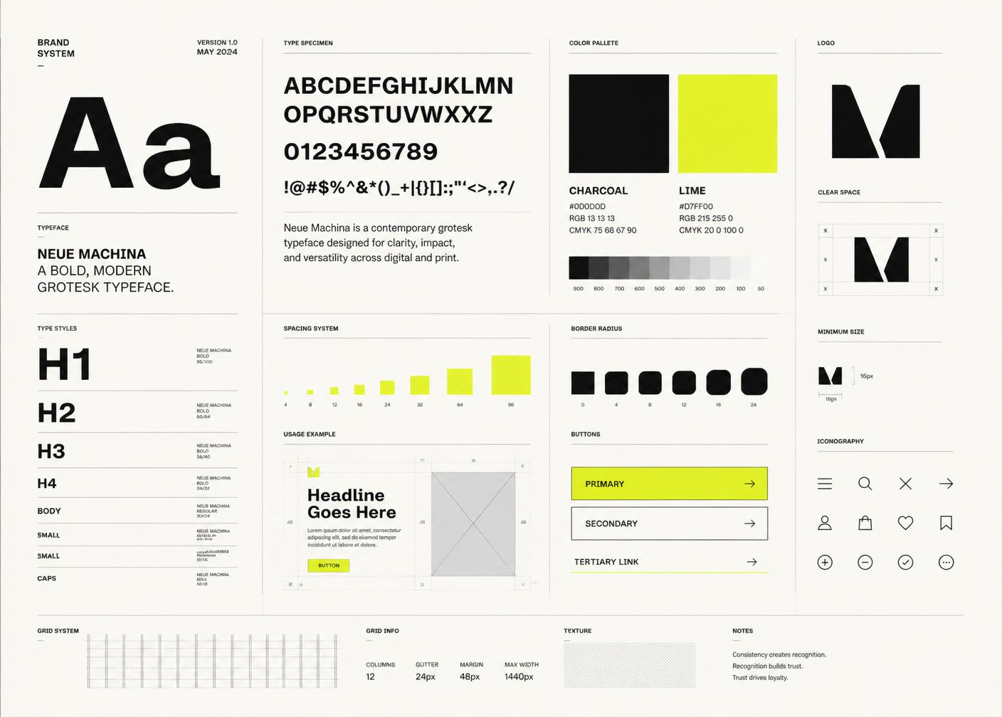 Complete design system with typography, color, spacing and components