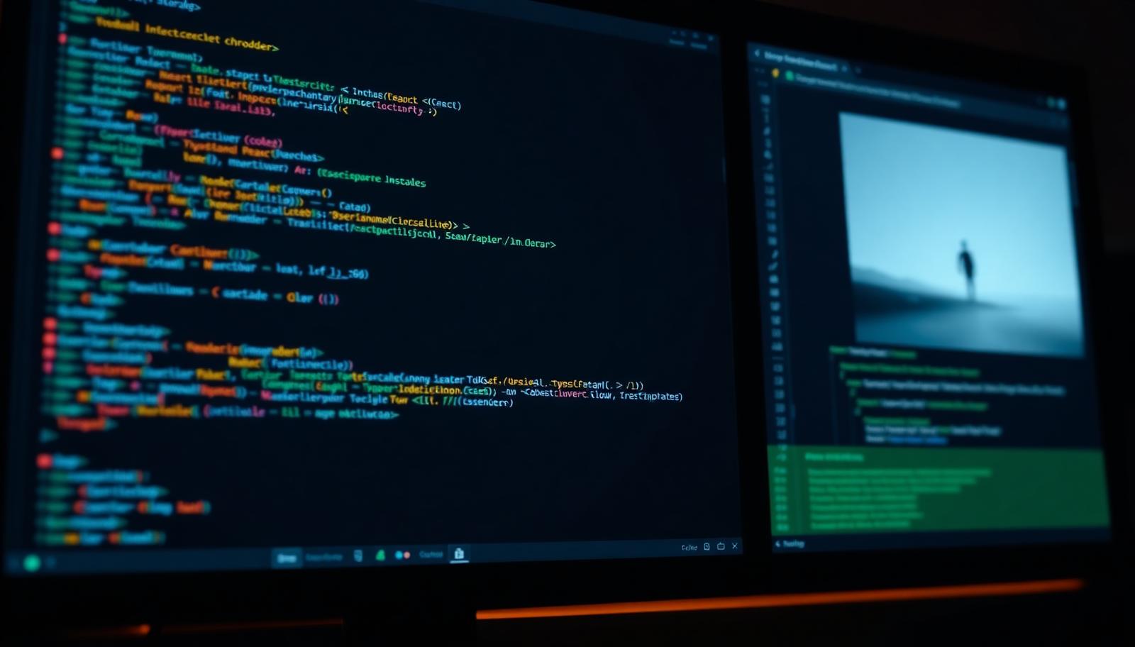 Split screen of a dark code editor and a live browser preview during development